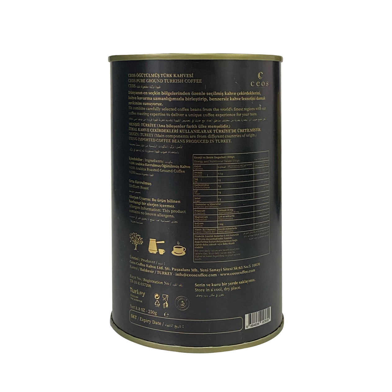 CEOS TURKISH COFFEE FRESHLY GROUND TIN CAN (250 GRAMS)