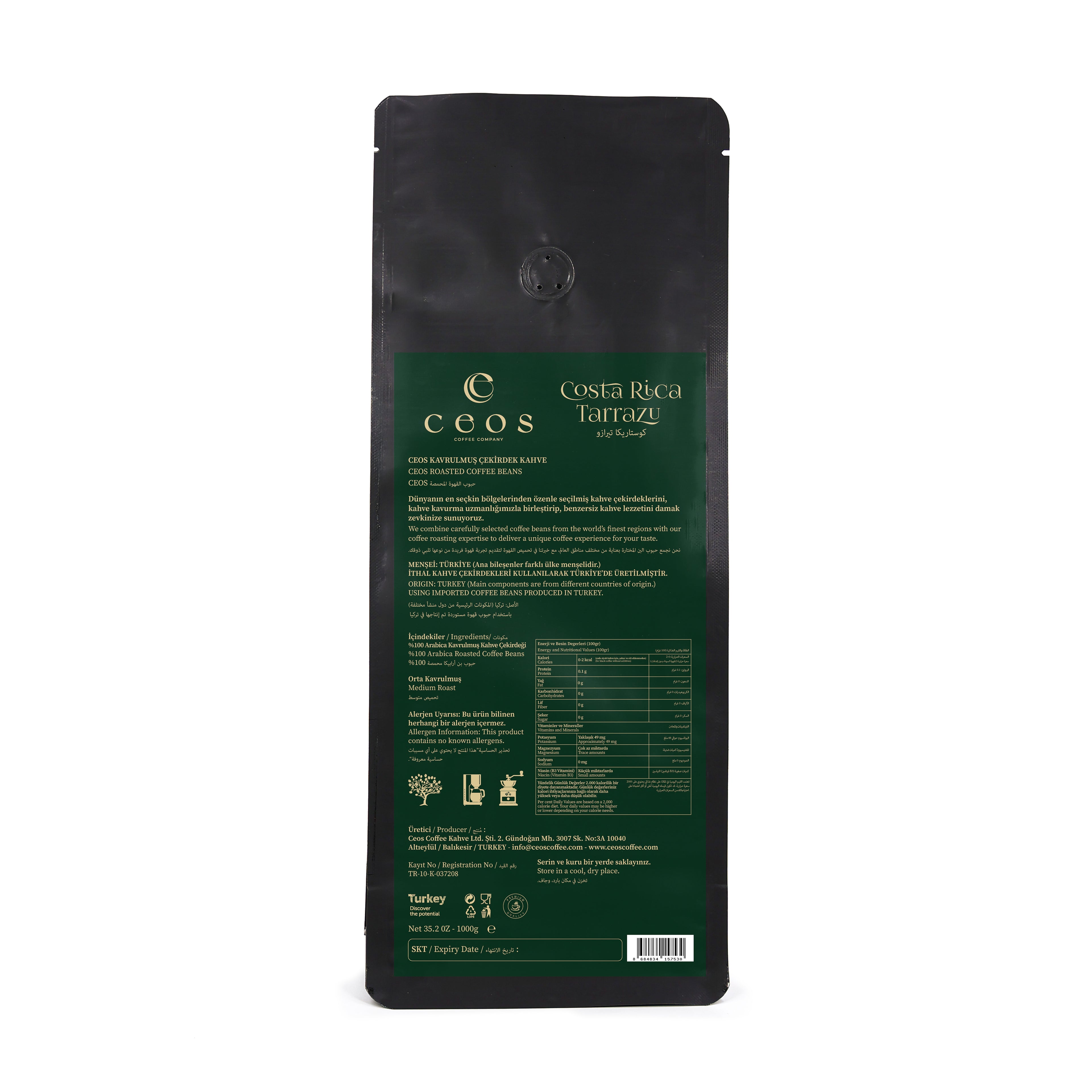 COSTA RICA TARRAZU ROASTED COFFEE BEANS (1KG)