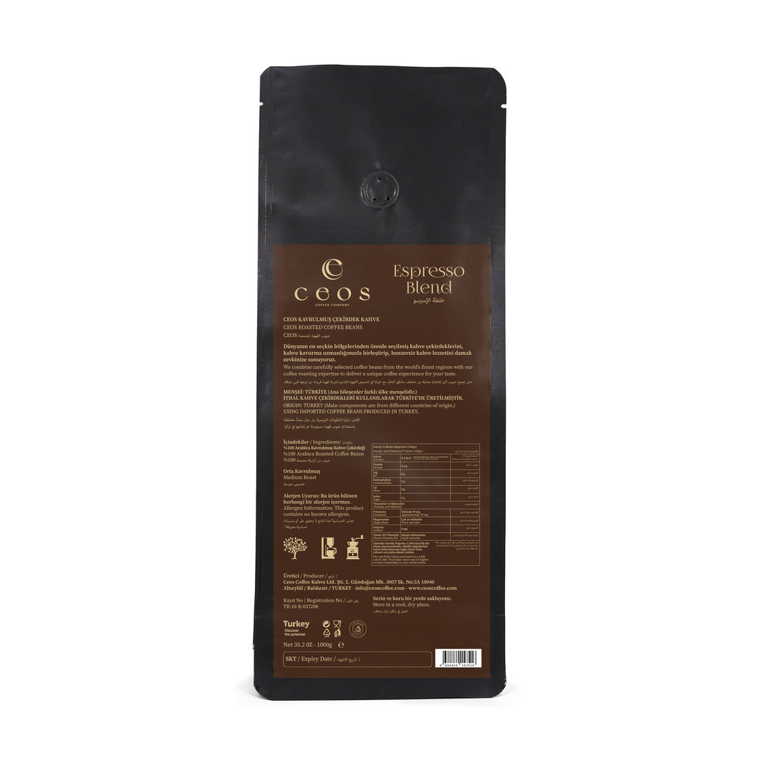 ESPRESSO BLEND KAVRULMUŞ ÇEKİRDEK KAHVE (1KG)